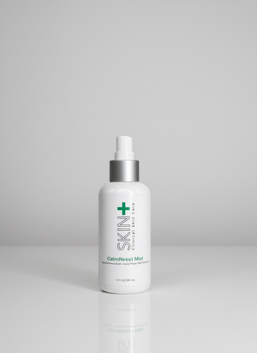 Skincare bottle labeled 'SKIN' on a gray background