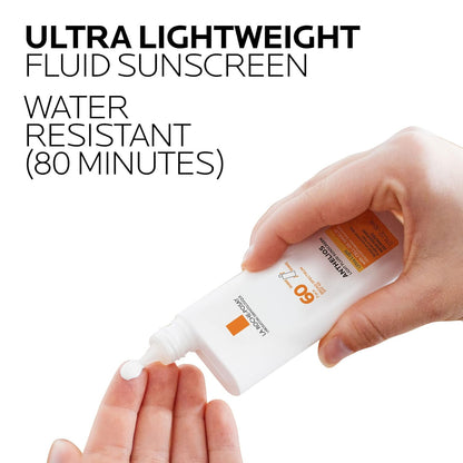 La Roche-Posay Anthelios Light Fluid Facial Sunscreen SPF 60, Lightweight Sunscreen For Face, Fluid Texture, Broad Spectrum SPF + Antioxidants, Oil Free & Oxybenzone Free, Travel Size 1.7 Fl. Oz.